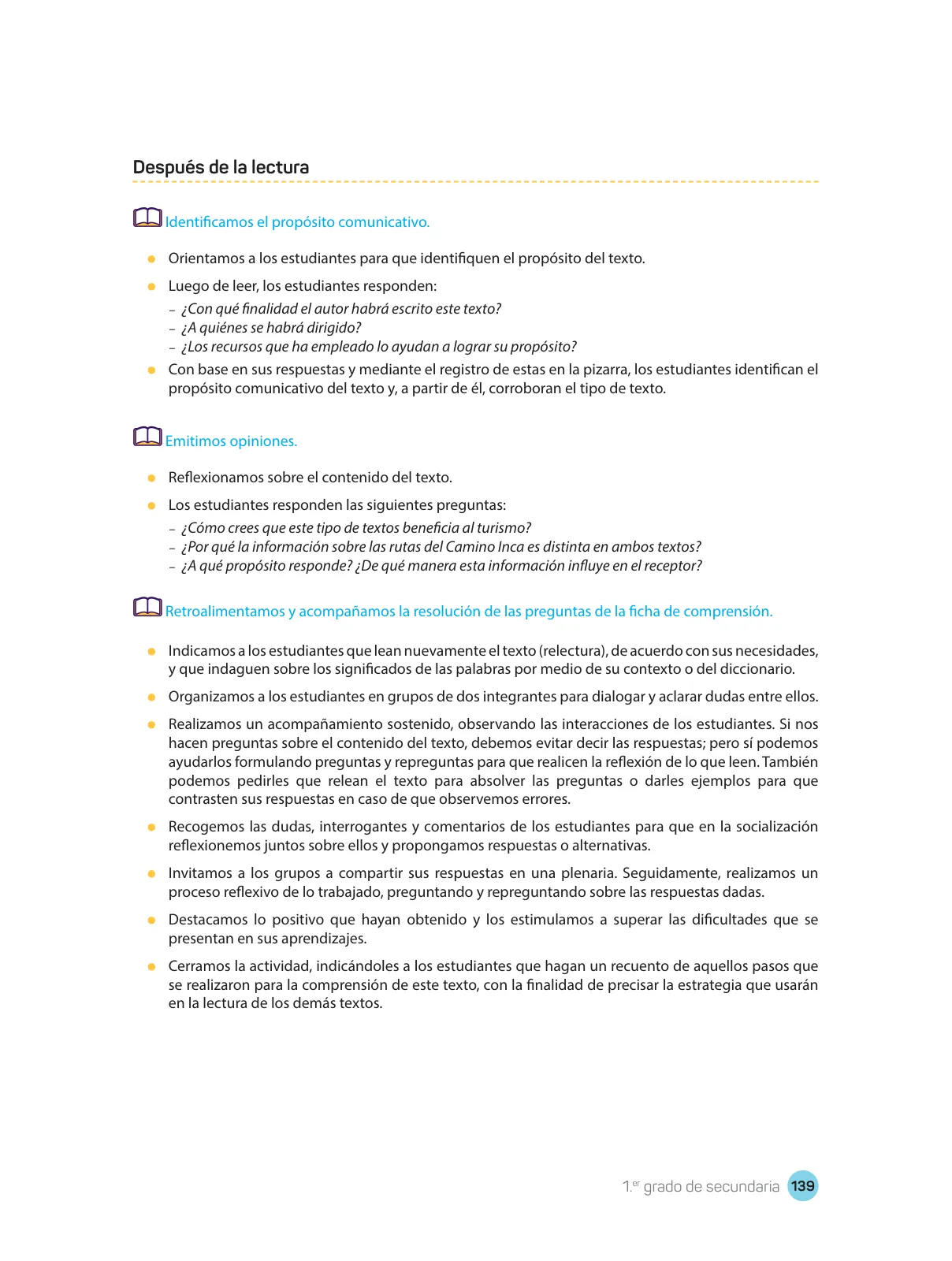 Miniatura página 141 de Comprensión lectora : manual para el docente de primer grado de Secundaria 2018 · 2018