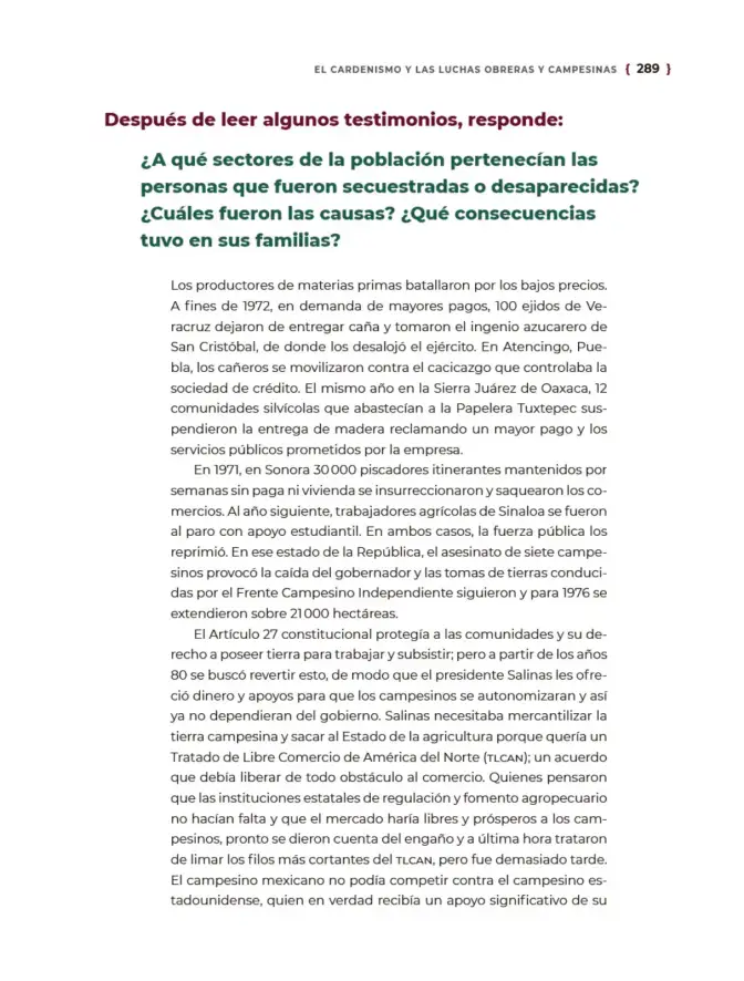 Página 290 de Historia del pueblo mexicano. Libro de Educación Secundaria Grado 1° Ciclo Escolar 2025 - 2026
