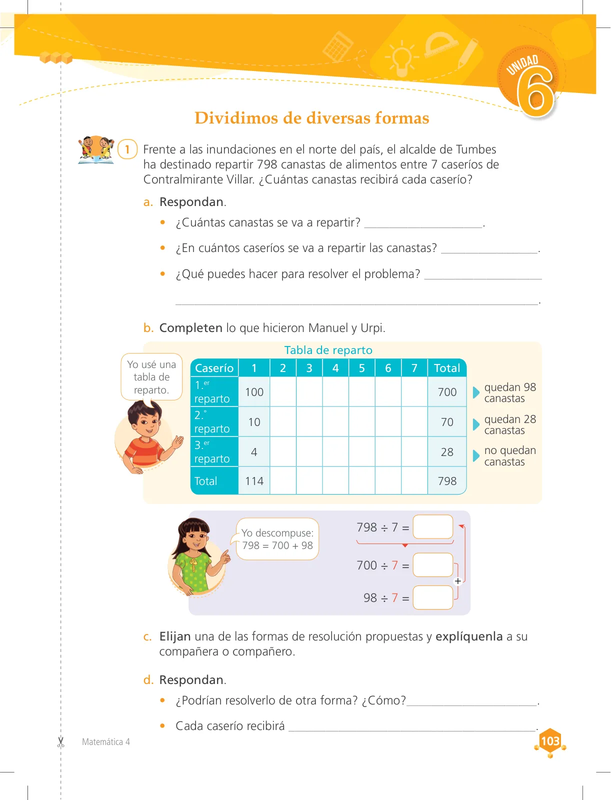 Página 103 de Matemática 4 : cuaderno de trabajo para cuarto grado de Educación Primaria 2018 · 2018