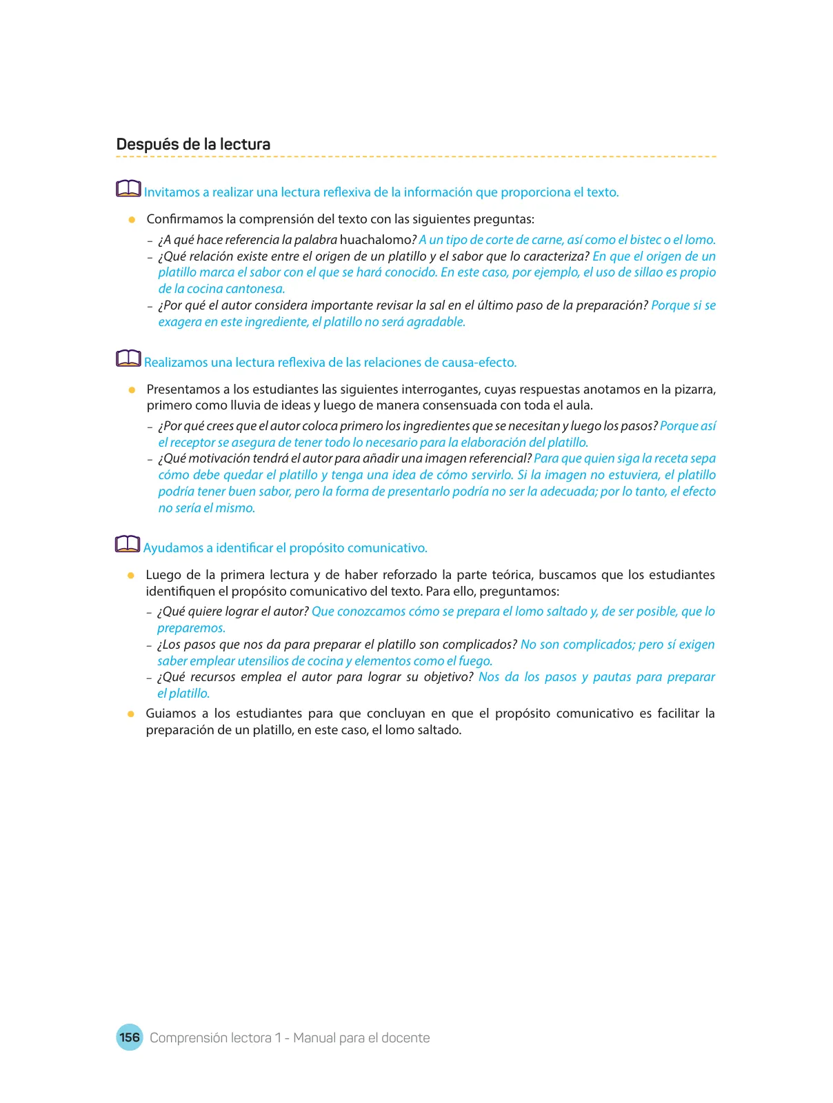 Miniatura página 158 de Comprensión lectora : manual para el docente de primer grado de Secundaria 2018 · 2018
