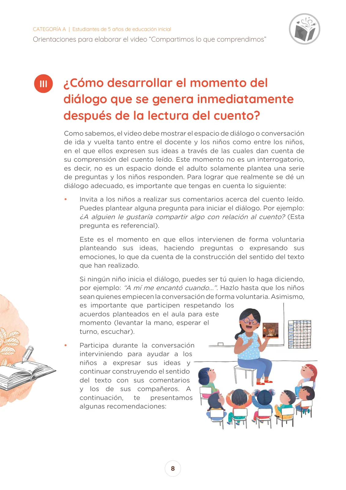 Miniatura página 8 de Orientaciones para elaborar el video “Compartimos lo que comprendimos” Concurso Nacional de Comprensión Lectora “El Perú Lee” : categoría A, estudiantes de 5 años de educación inicial · 2025