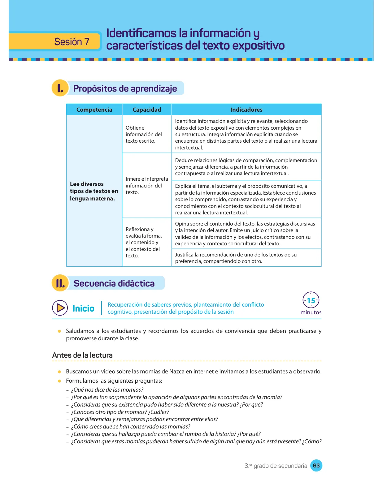 Página 65 de Comprensión lectora : manual para el docente de tercer grado de Secundaria 2018 · 2018