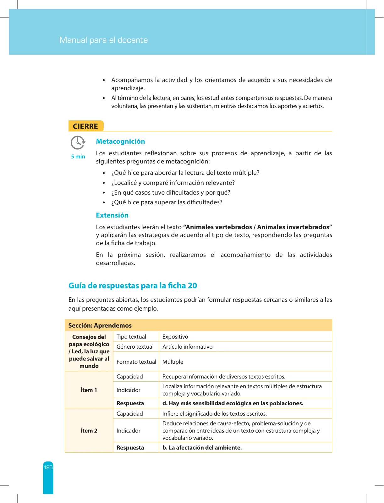 Miniatura página 128 de Comprensión lectora 2 : manual para el docente de segundo grado de Secundaria · 2017