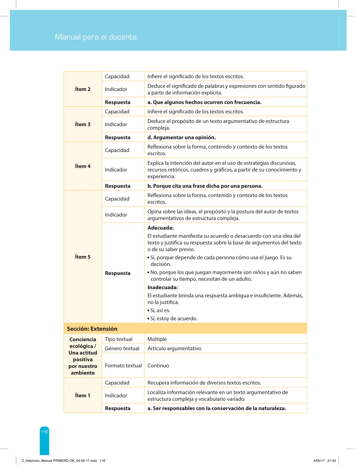 Miniatura página 118 de Comprensión lectora 1 : manual para el docente de primer grado de Secundaria · 2017