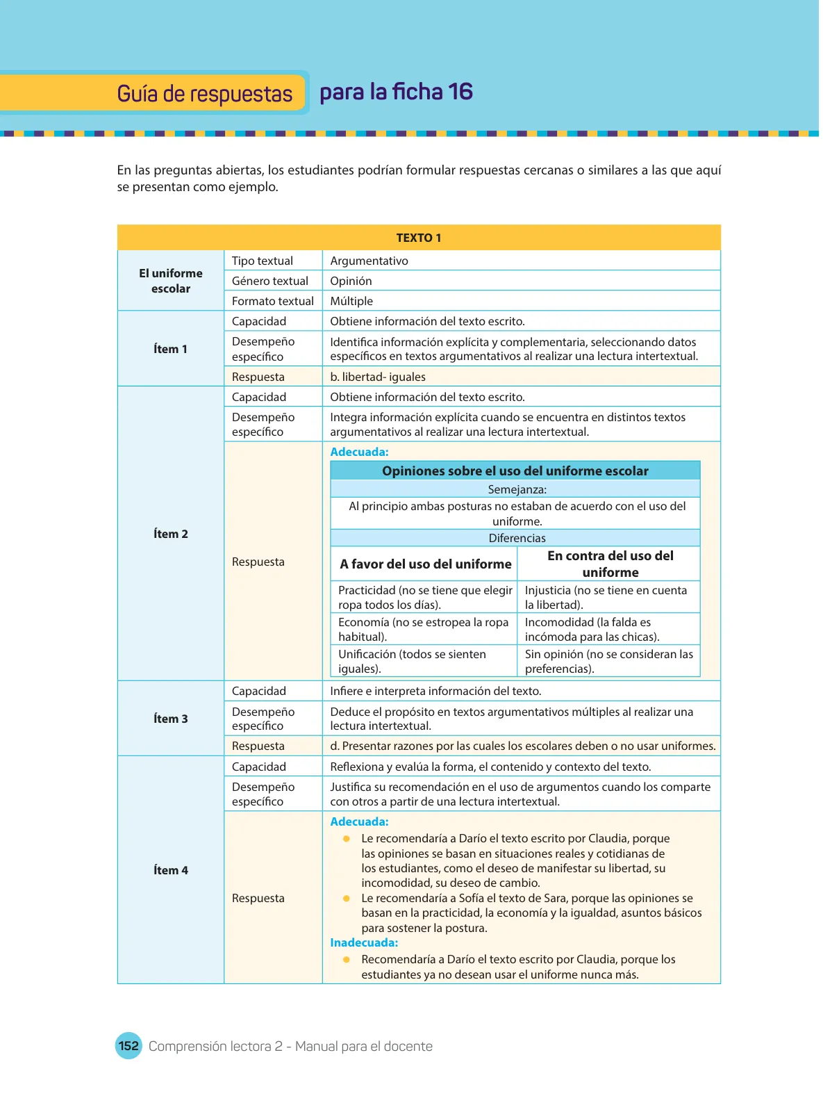 Página 154 de Comprensión lectora : manual para el docente de segundo grado de Secundaria 2018 · 2018