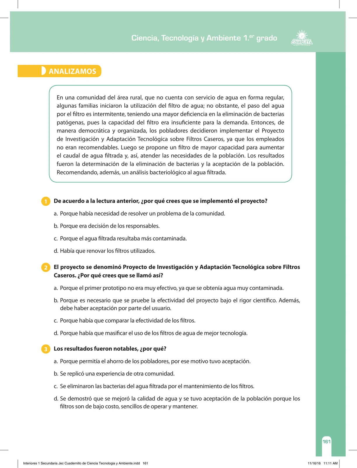Miniatura página 161 de Ciencia, Tecnología y Ambiente 1. Cuaderno de reforzamiento pedagógico - JEC · 2016