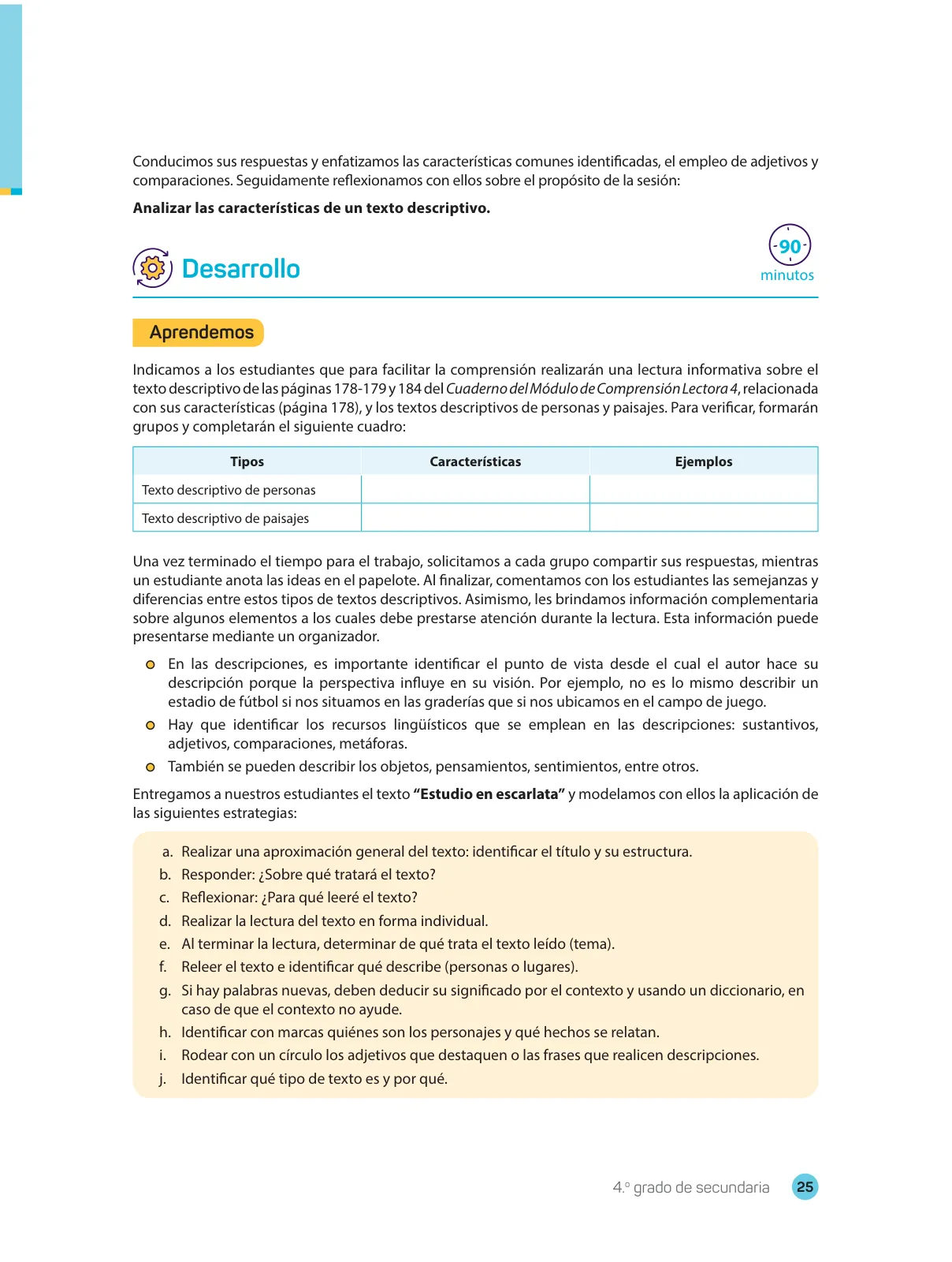 Miniatura página 27 de Comprensión lectora 4 : manual para el docente de cuarto grado de Secundaria · 2017