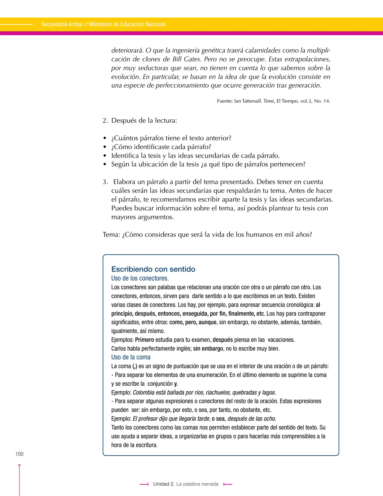 Página 100 de Lenguaje 8° · Secundaria Activa