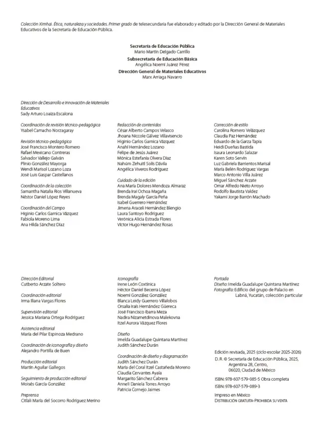 Página 3 de Colección Ximhai. Ética, naturaleza y sociedades. Libro de Educación Telesecundaria Grado 1° Ciclo Escolar 2025 - 2026