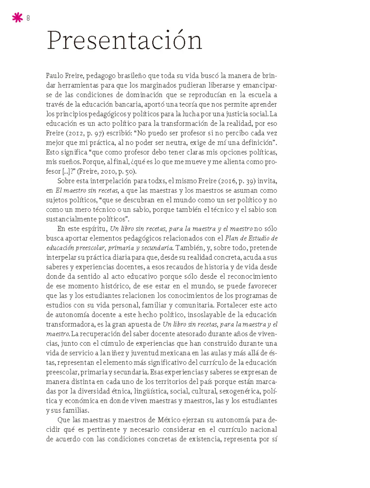 Página 9 de Un libro sin recetas para la maestra y el maestro. Fase 6. Libro de Educación Secundaria Grado 1°, 2°, 3° Ciclo Escolar 2025 - 2026