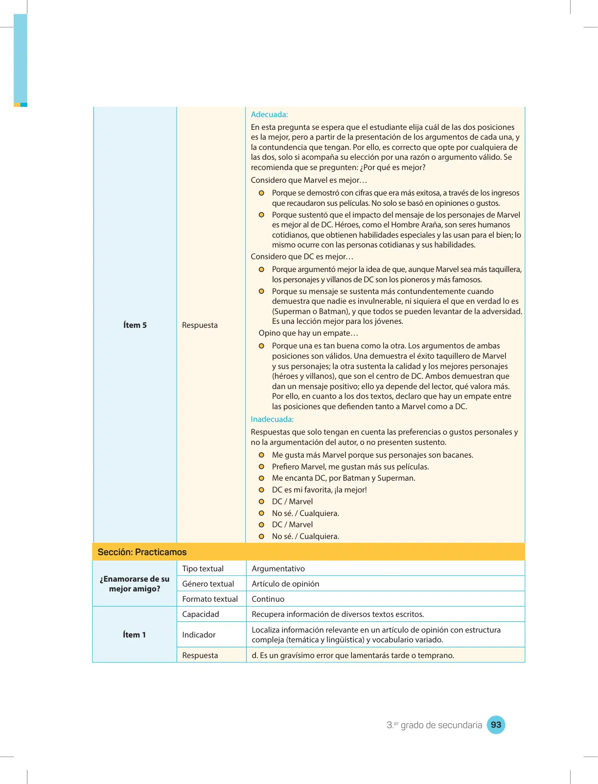 Página 95 de Comprensión lectora 3 : manual para el docente de tercer grado de Secundaria · 2017