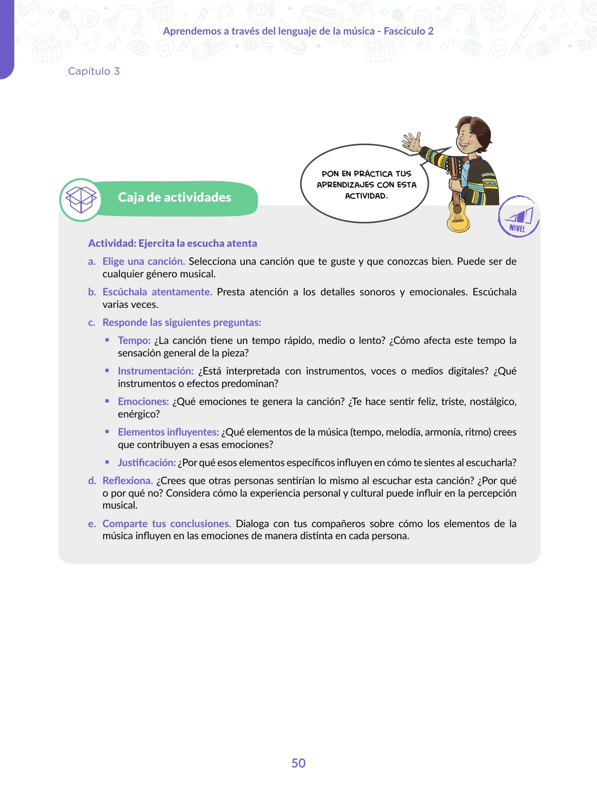Página 50 de Aprendemos a través del lenguaje de la música Fascículo 2 para estudiantes de Educación Secundaria · 2024