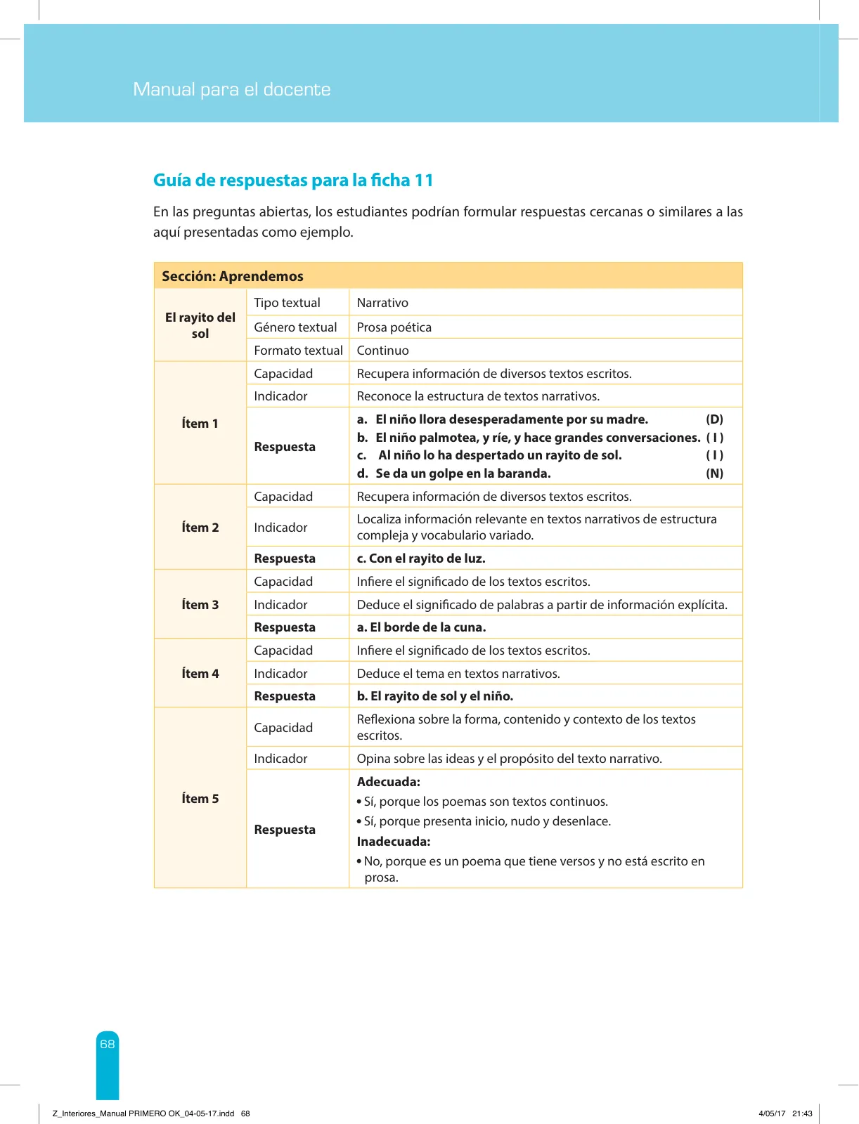 Miniatura página 70 de Comprensión lectora 1 : manual para el docente de primer grado de Secundaria · 2017