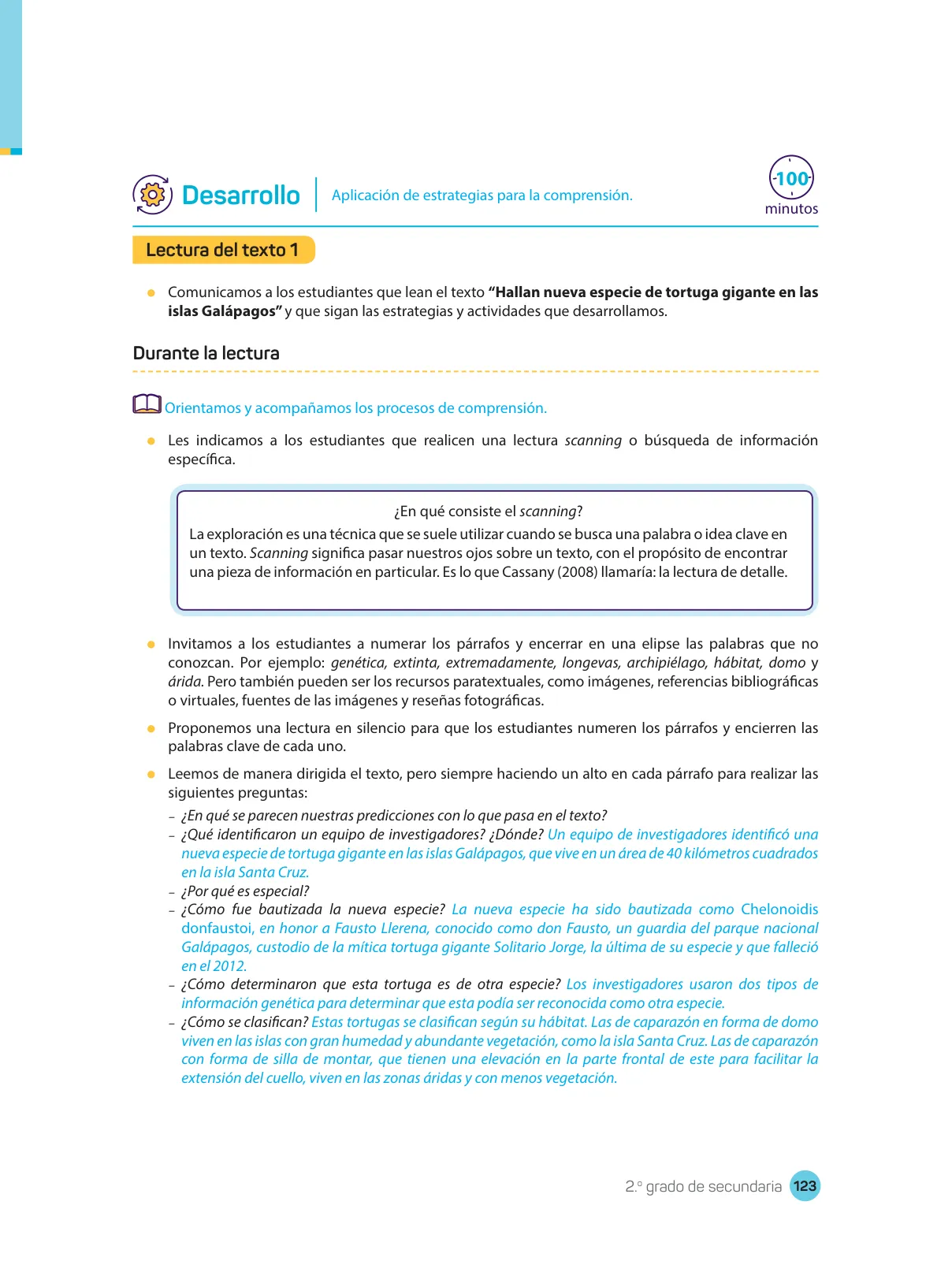 Miniatura página 125 de Comprensión lectora : manual para el docente de segundo grado de Secundaria 2018 · 2018