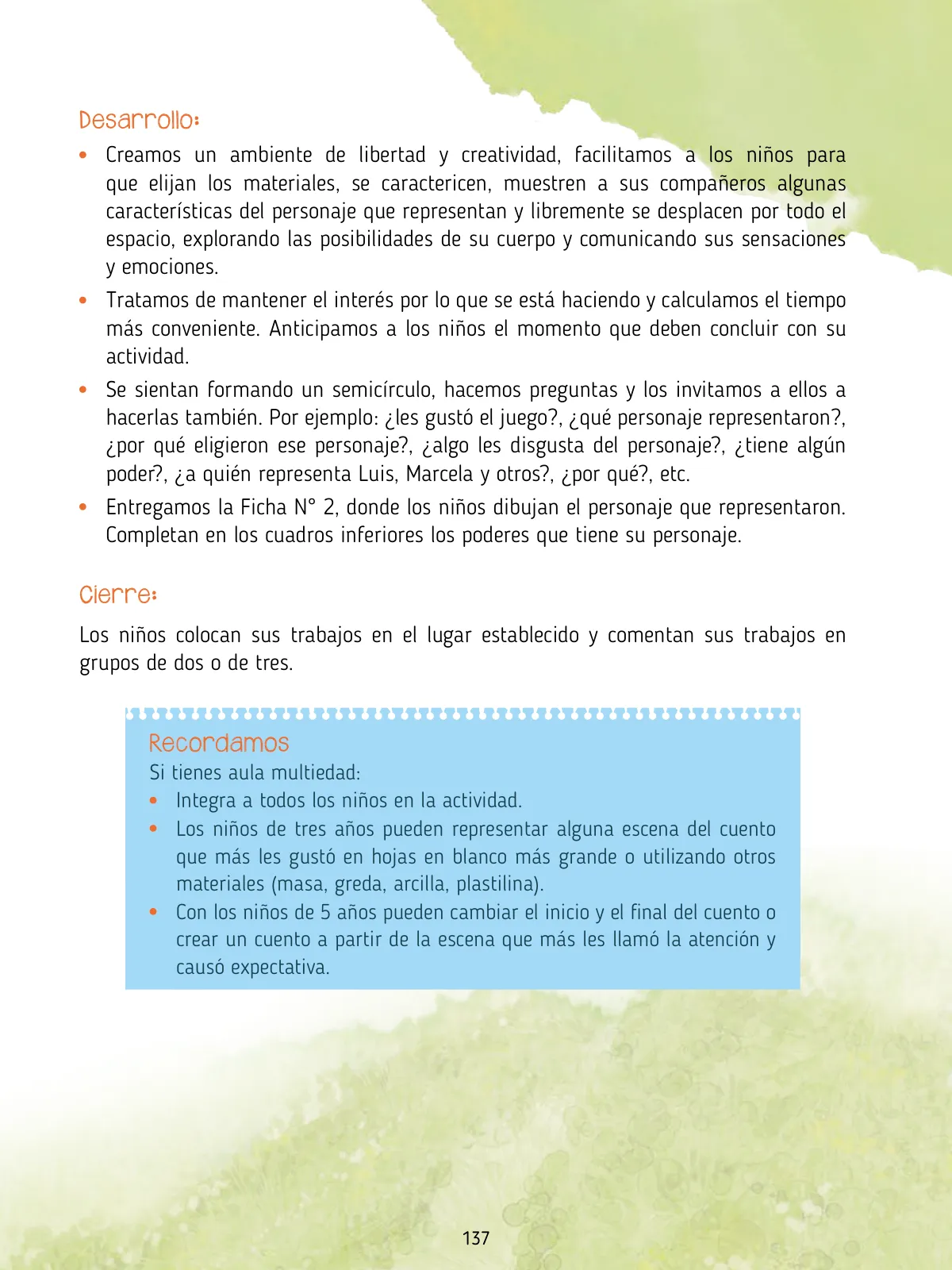 Miniatura página 139 de Agenda pedagógica 2017-2018 para docentes de II Ciclo de Instituciones de nivel de Educación Inicial · 2017