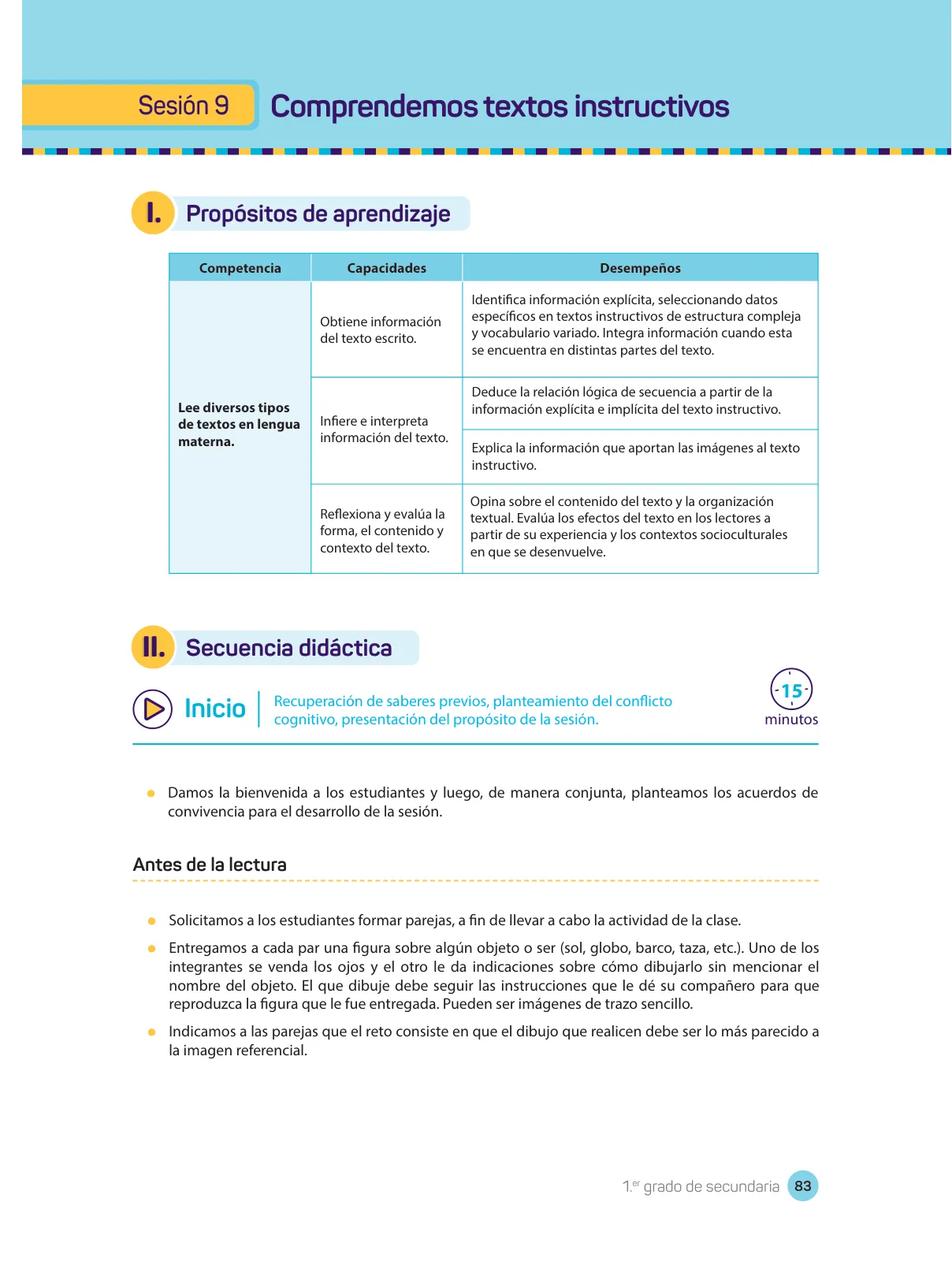 Miniatura página 85 de Comprensión lectora : manual para el docente de primer grado de Secundaria 2018 · 2018