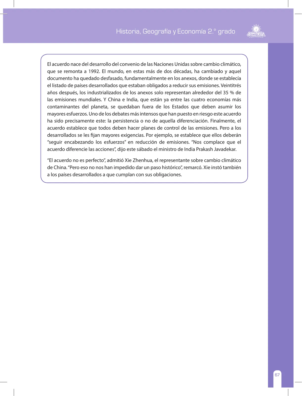Página 67 de Historia, Geografía y Economía 2 : cuaderno de reforzamiento pedagógico - JEC · 2016