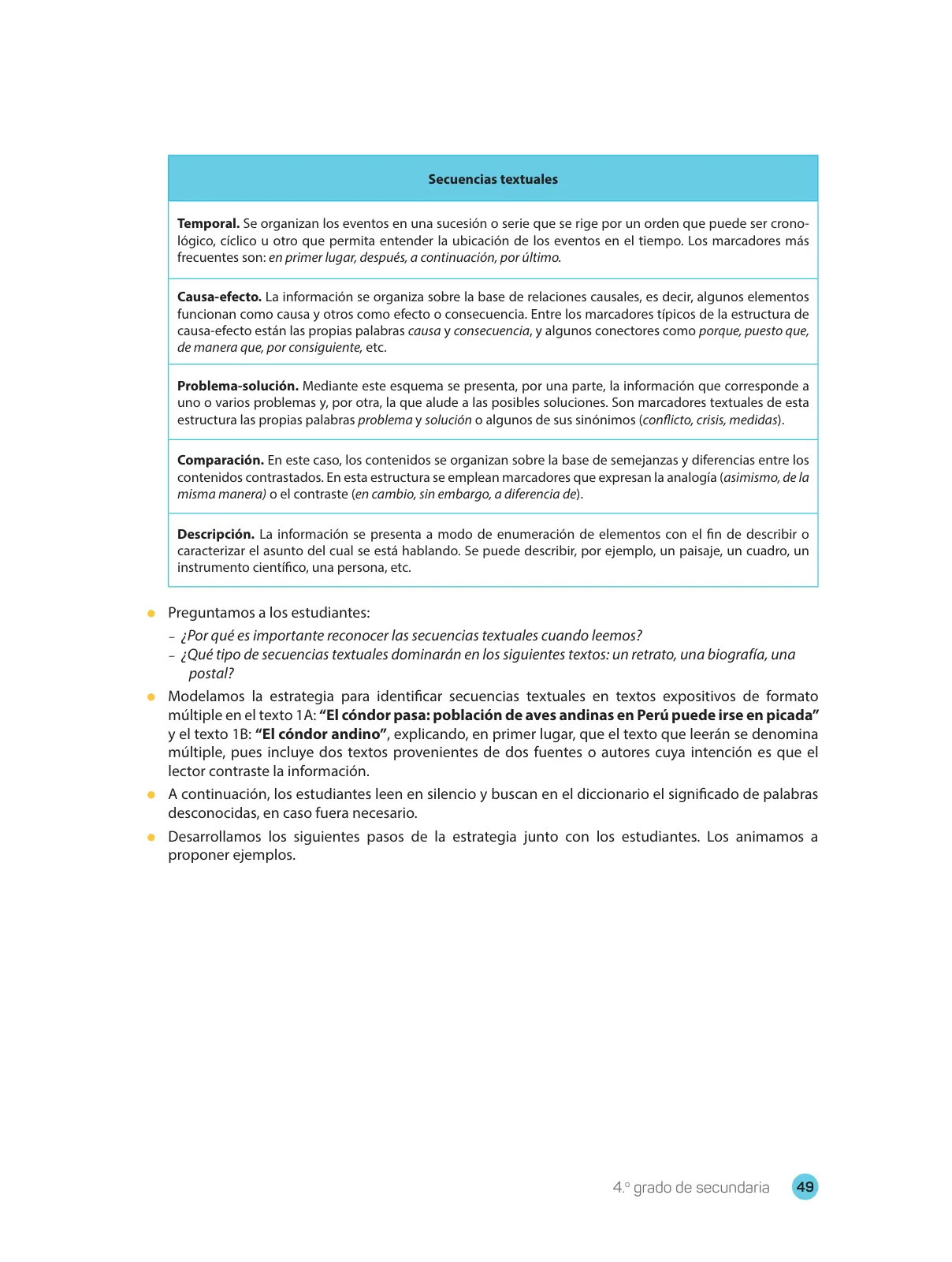 Miniatura página 51 de Comprensión lectora : manual para el docente de cuarto grado de Secundaria 2018 · 2018