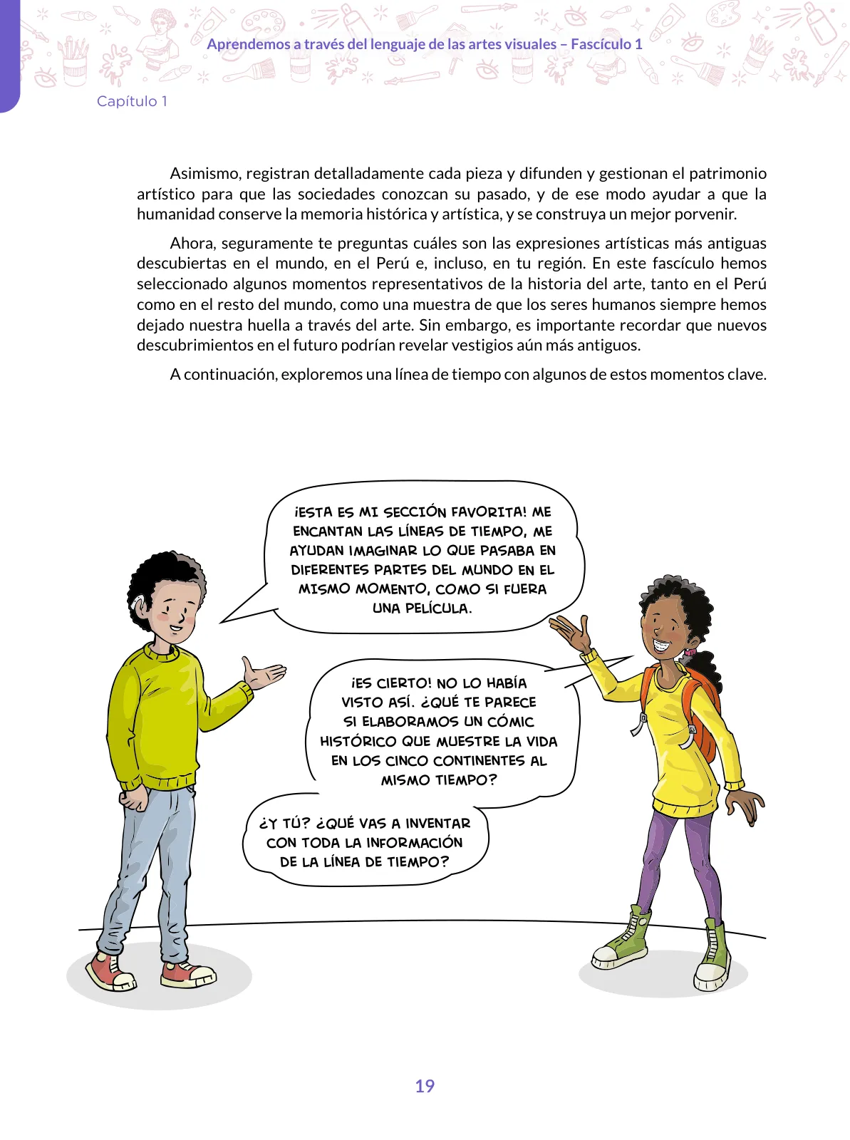 Página 19 de Aprendemos a través del lenguaje de las artes visuales Fascículo 1 para estudiantes de Educación Secundaria · 2024