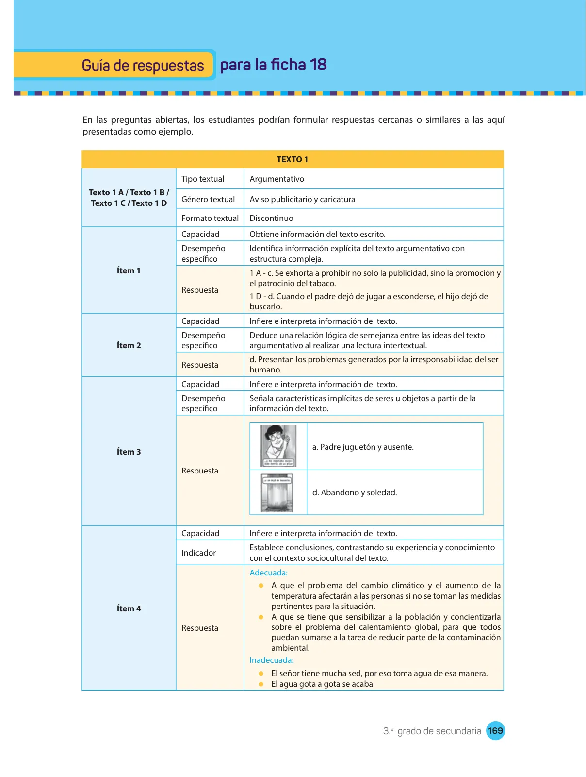 Miniatura página 171 de Comprensión lectora : manual para el docente de tercer grado de Secundaria 2018 · 2018