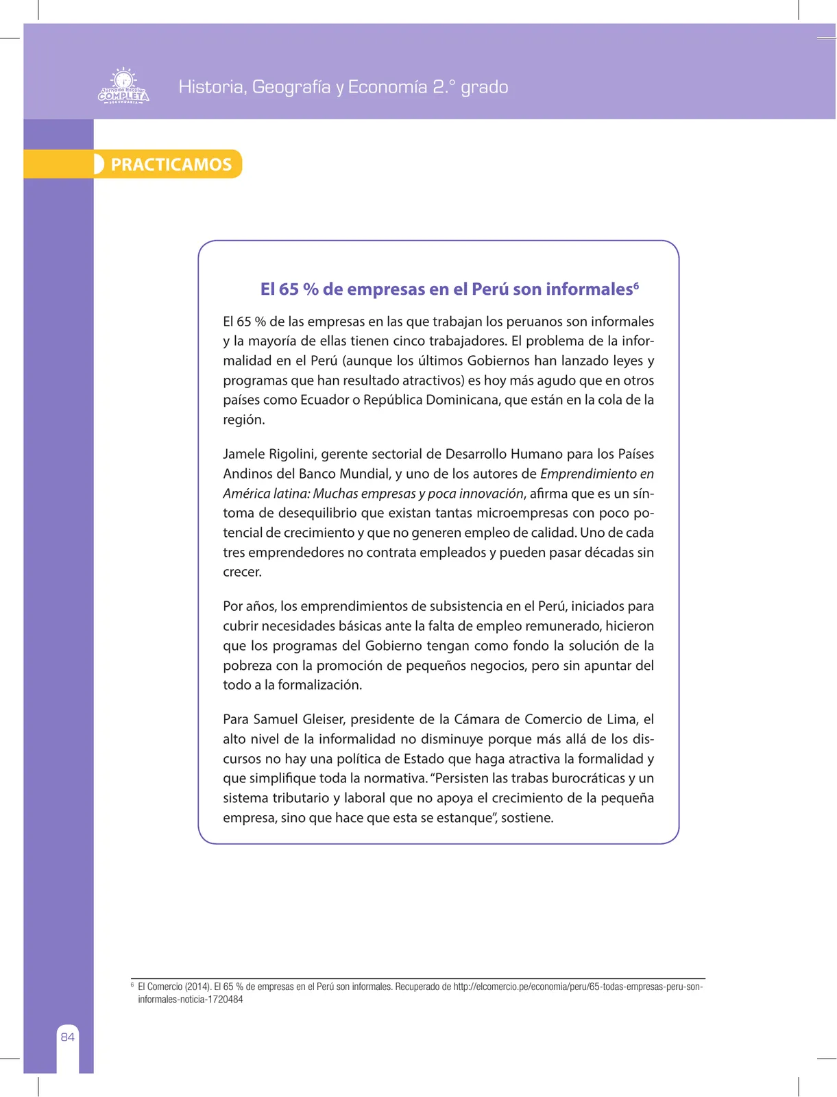 Página 84 de Historia, Geografía y Economía 2 : cuaderno de reforzamiento pedagógico - JEC · 2016