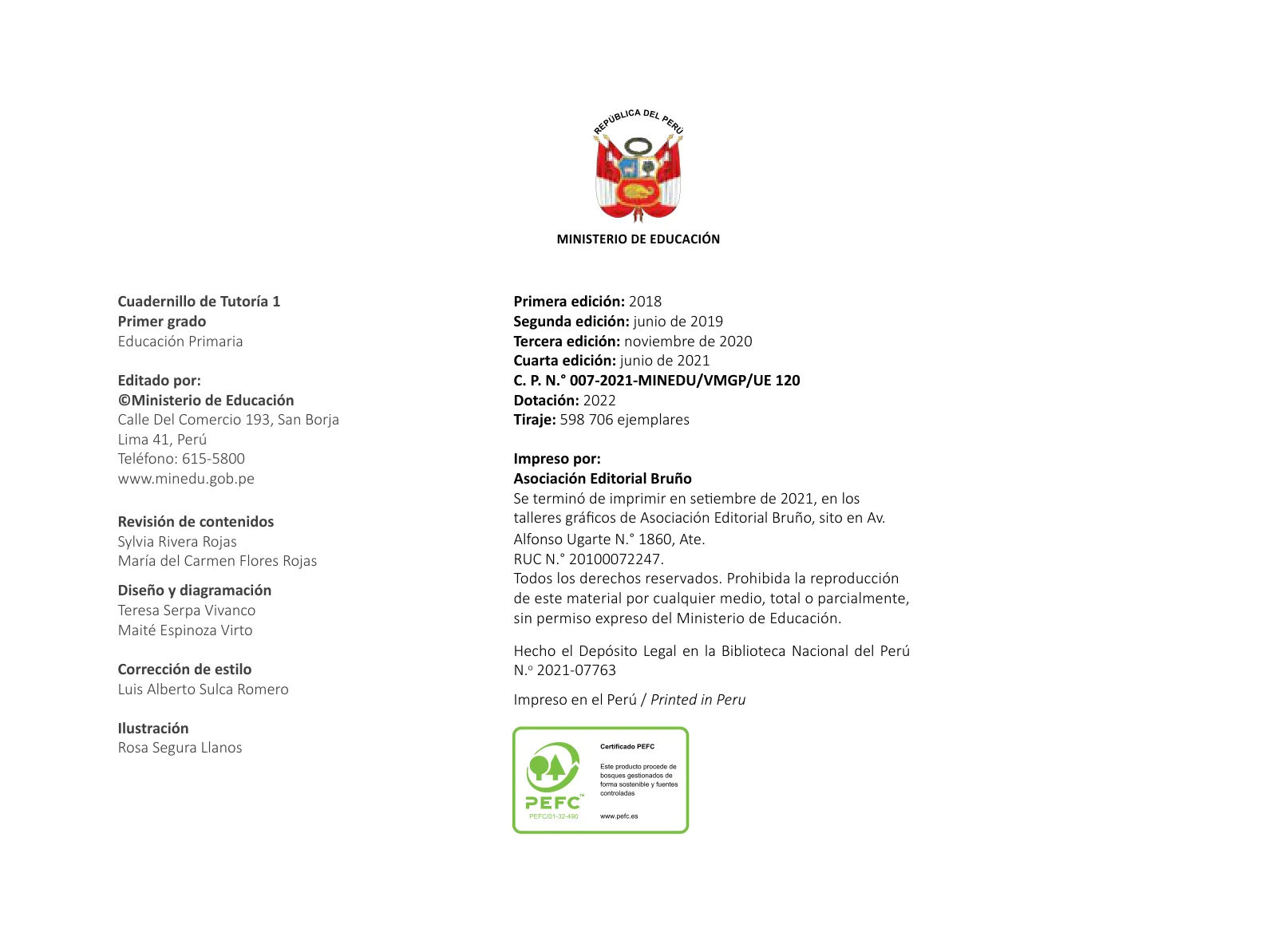 Página 4 de Cuadernillo de Tutoría 1 : primer grado de Educación Primaria · 2021