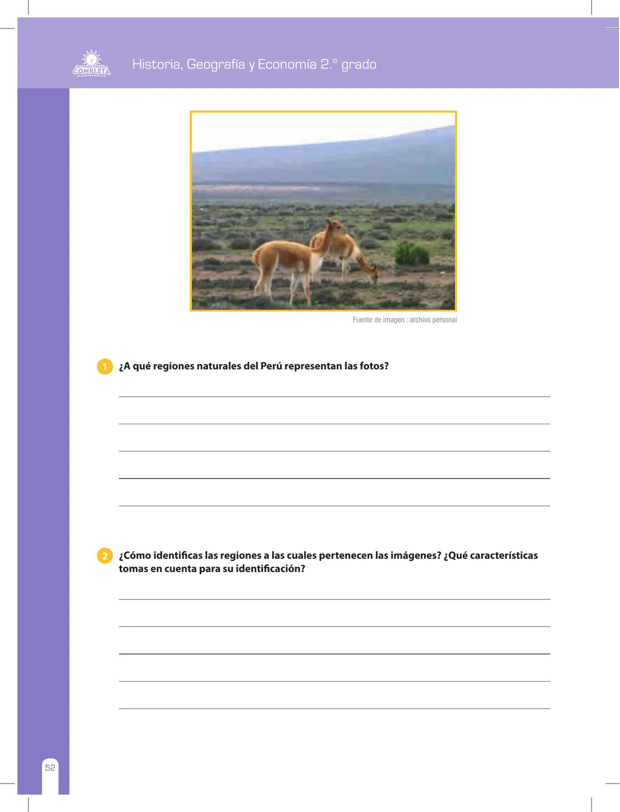 Página 52 de Historia, Geografía y Economía 2 : cuaderno de reforzamiento pedagógico - JEC · 2016