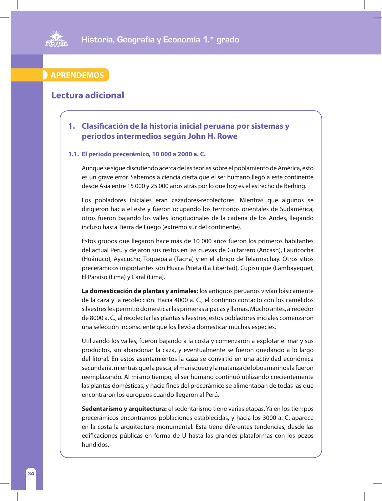 Miniatura página 34 de Historia, Geografía y Economía 1 : cuaderno de reforzamiento pedagógico - JEC · 2016