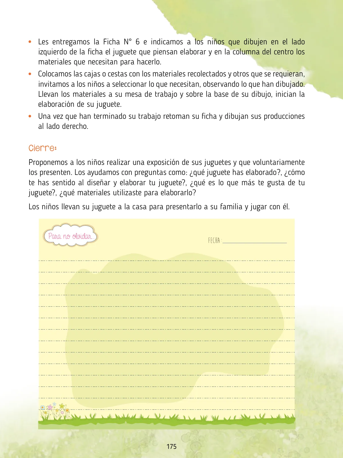 Página 177 de Agenda pedagógica 2017-2018 para docentes de II Ciclo de Instituciones de nivel de Educación Inicial · 2017