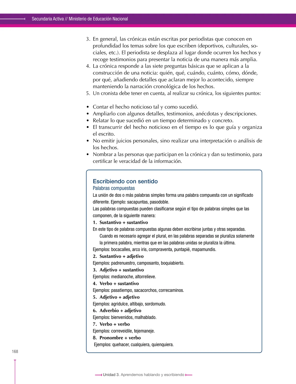 Página 168 de Lenguaje 9° · Secundaria Activa