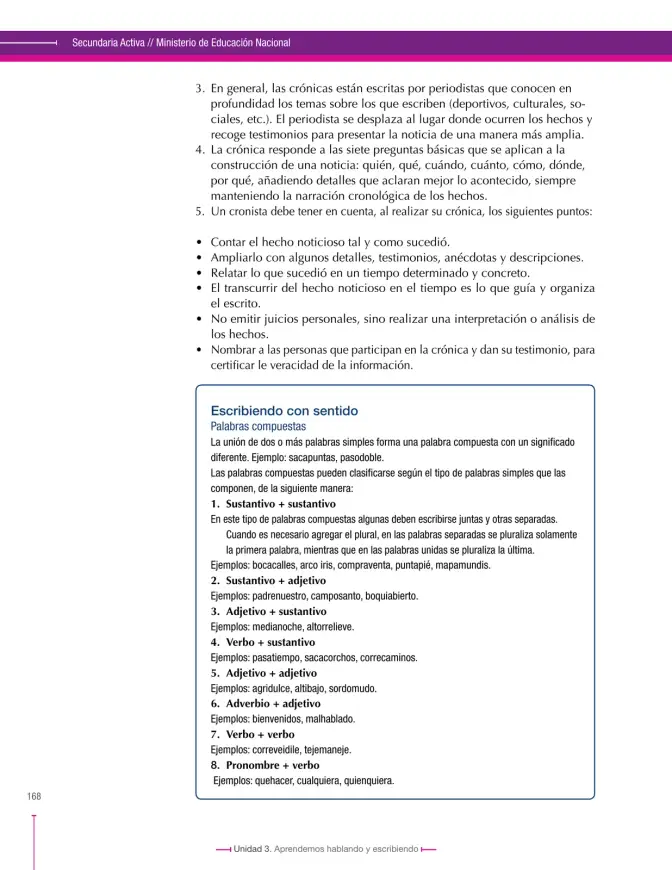 Página 168 de Lenguaje 9° · Secundaria Activa