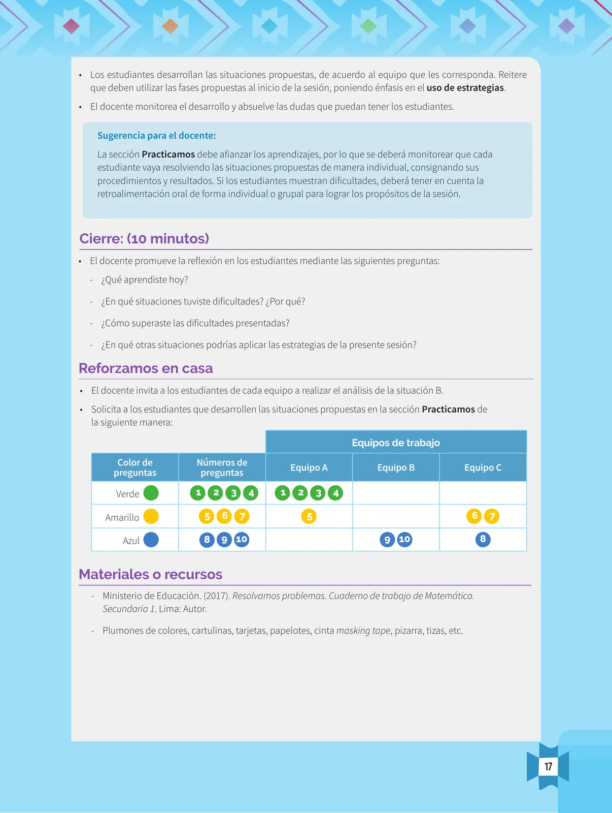 Miniatura página 19 de Resolvamos problemas 1 : manual para el docente 2018 · 2018