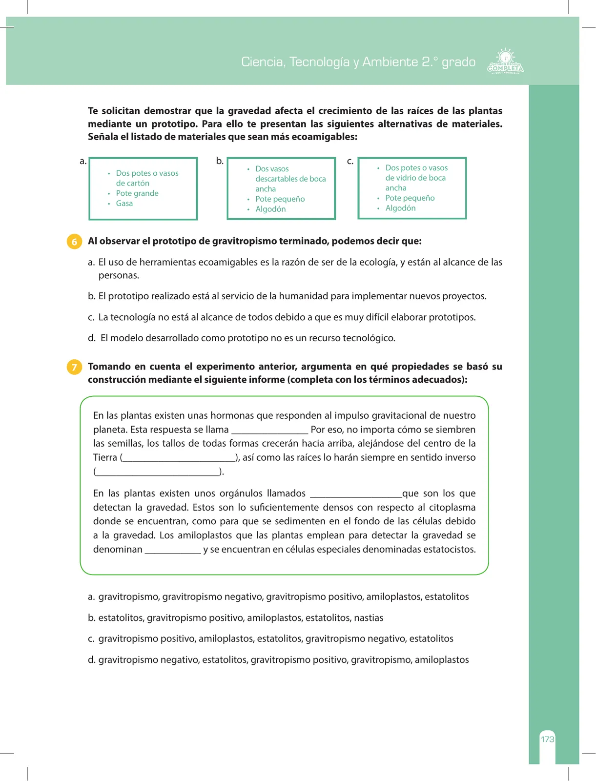 Miniatura página 173 de Ciencia, Tecnología y Ambiente 2 : cuaderno de reforzamiento pedagógico - JEC · 2016
