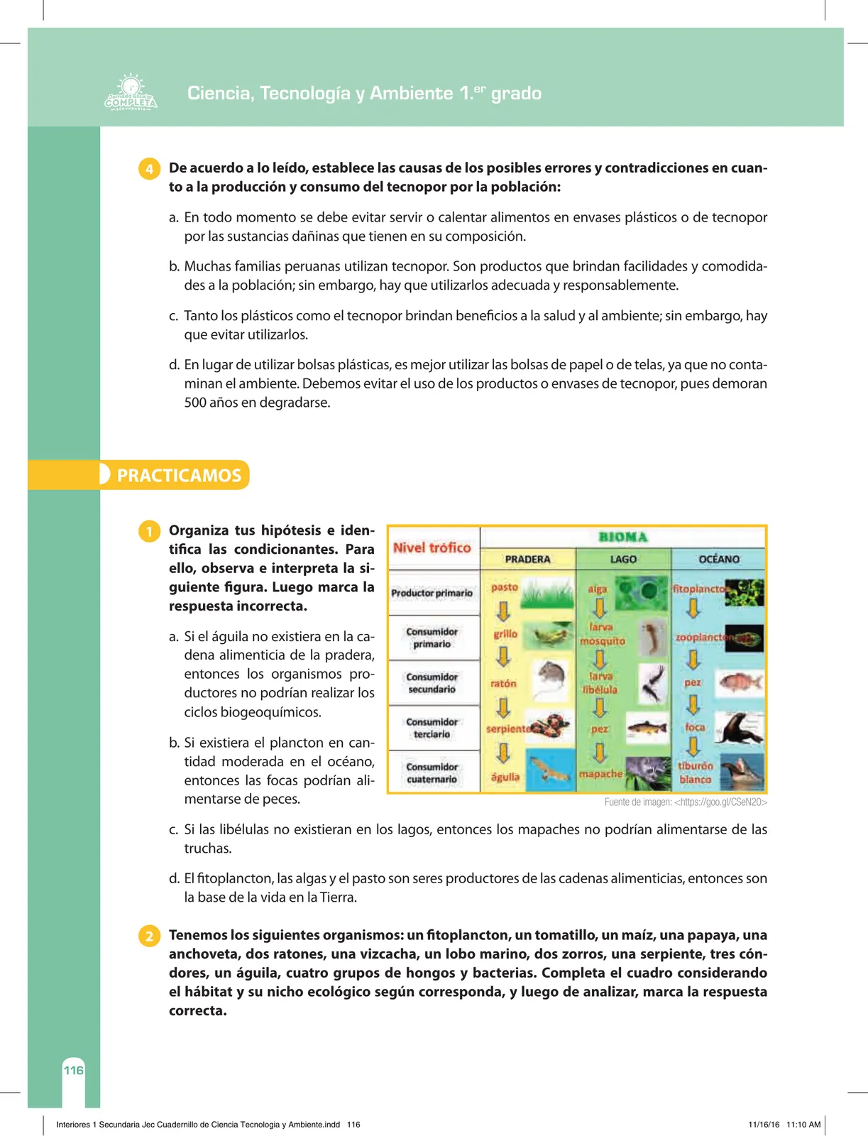 Miniatura página 116 de Ciencia, Tecnología y Ambiente 1. Cuaderno de reforzamiento pedagógico - JEC · 2016