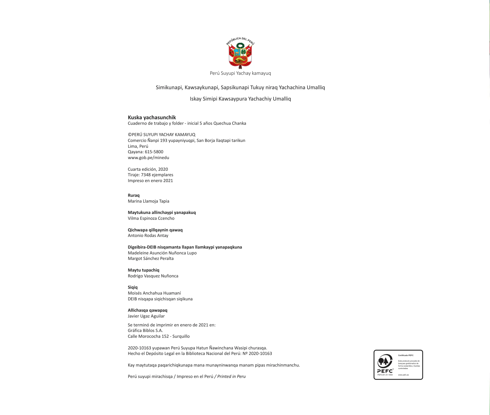 Miniatura página 4 de Kuska yachasunchik : cuaderno de trabajo y folder - inicial 5 años Quechua chanka · 2020