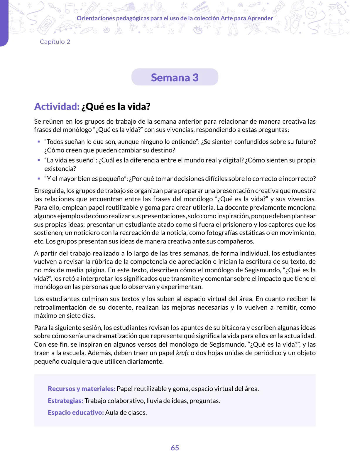 Página 65 de Orientaciones pedagógicas para el uso de la colección arte para aprender para docentes de Arte y Cultura de Educación Secundaria · 2024