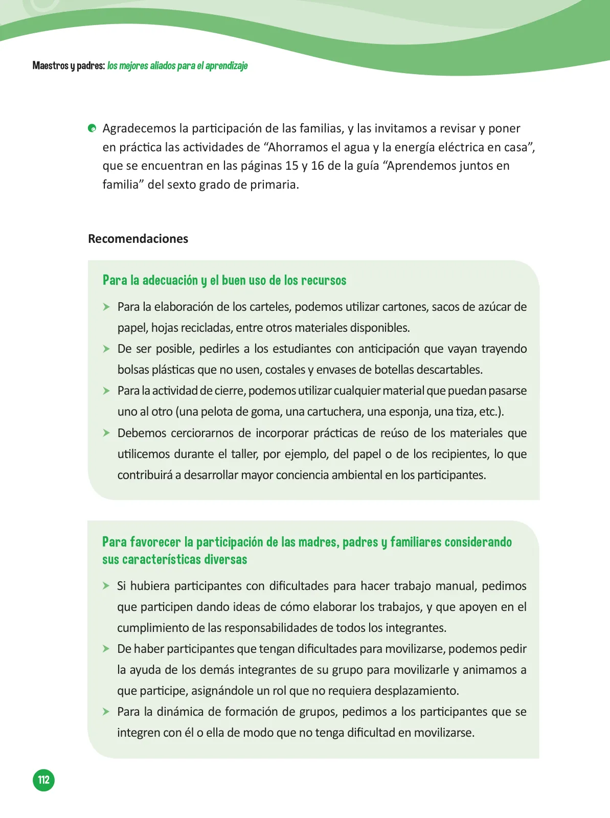 Página 114 de Guía para el trabajo docente con las familias del ciclo V de Primaria · 2016