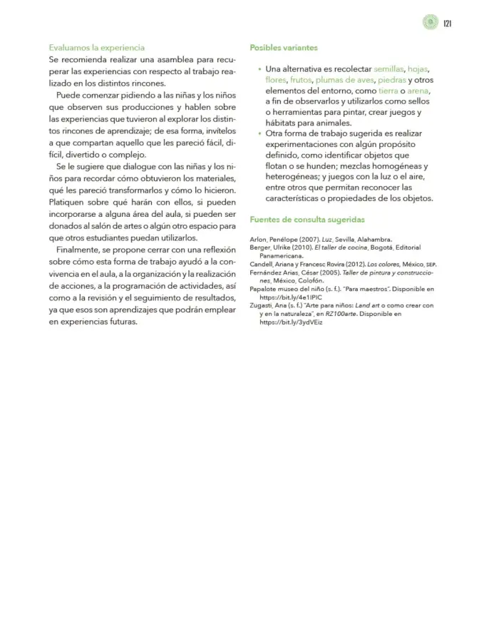 Página 122 de Modalidades de trabajo para la acción transformadora y el codiseño Libro de Educación Preescolar Grado 1°, 2°, 3° Ciclo Escolar 2025 - 2026