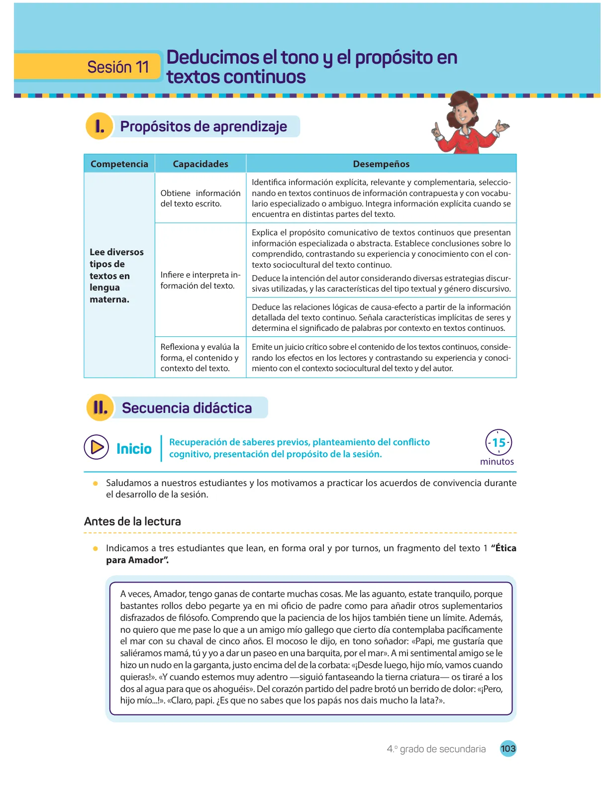 Miniatura página 105 de Comprensión lectora : manual para el docente de cuarto grado de Secundaria 2018 · 2018
