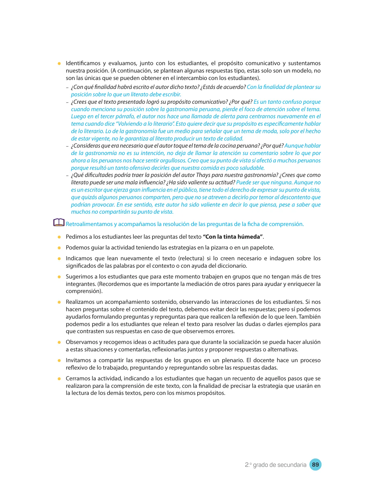 Miniatura página 91 de Comprensión lectora : manual para el docente de segundo grado de Secundaria 2018 · 2018