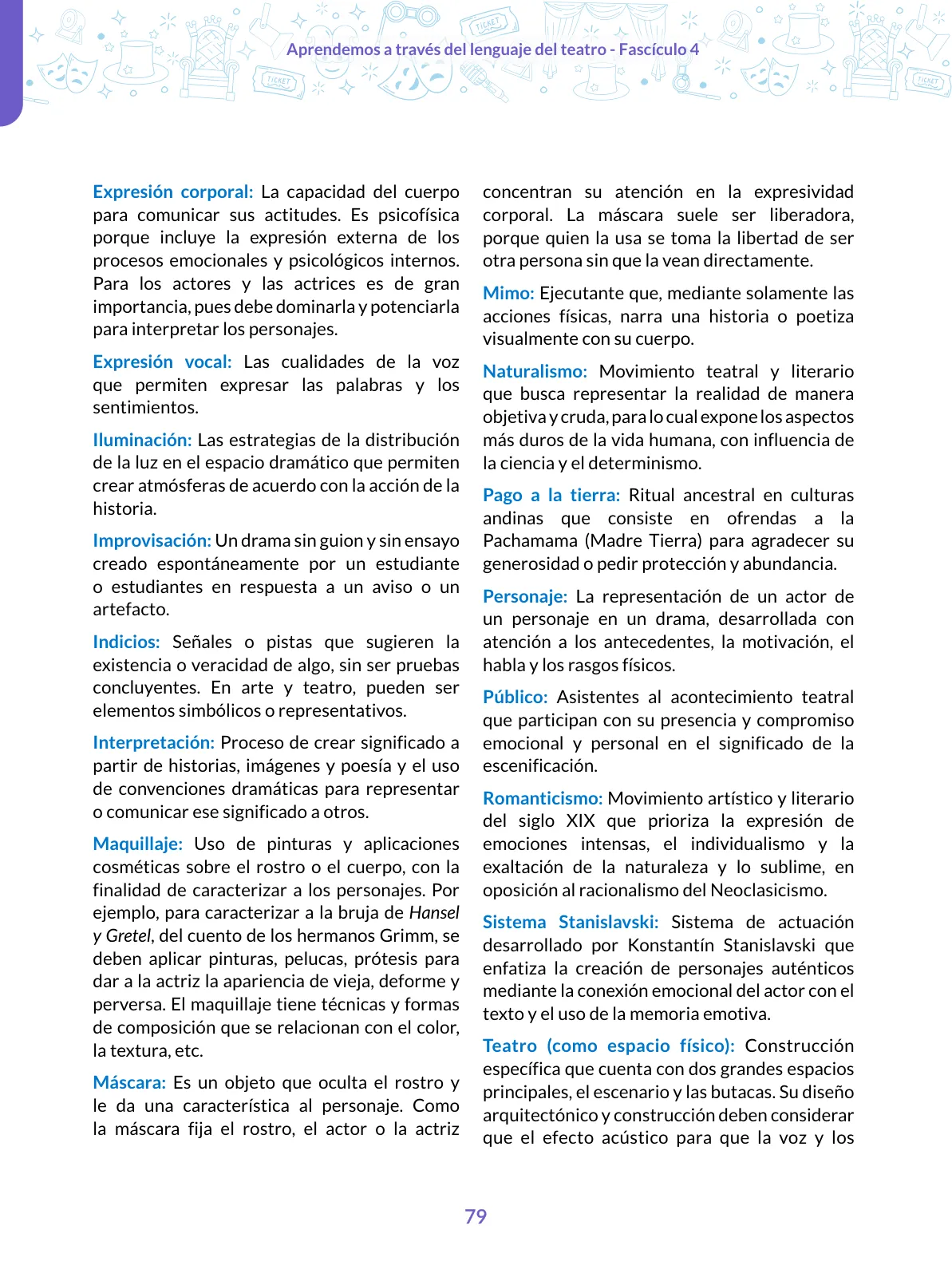 Miniatura página 79 de Aprendemos a través del lenguaje del teatro Fascículo 4 para estudiantes de Educación Secundaria · 2024