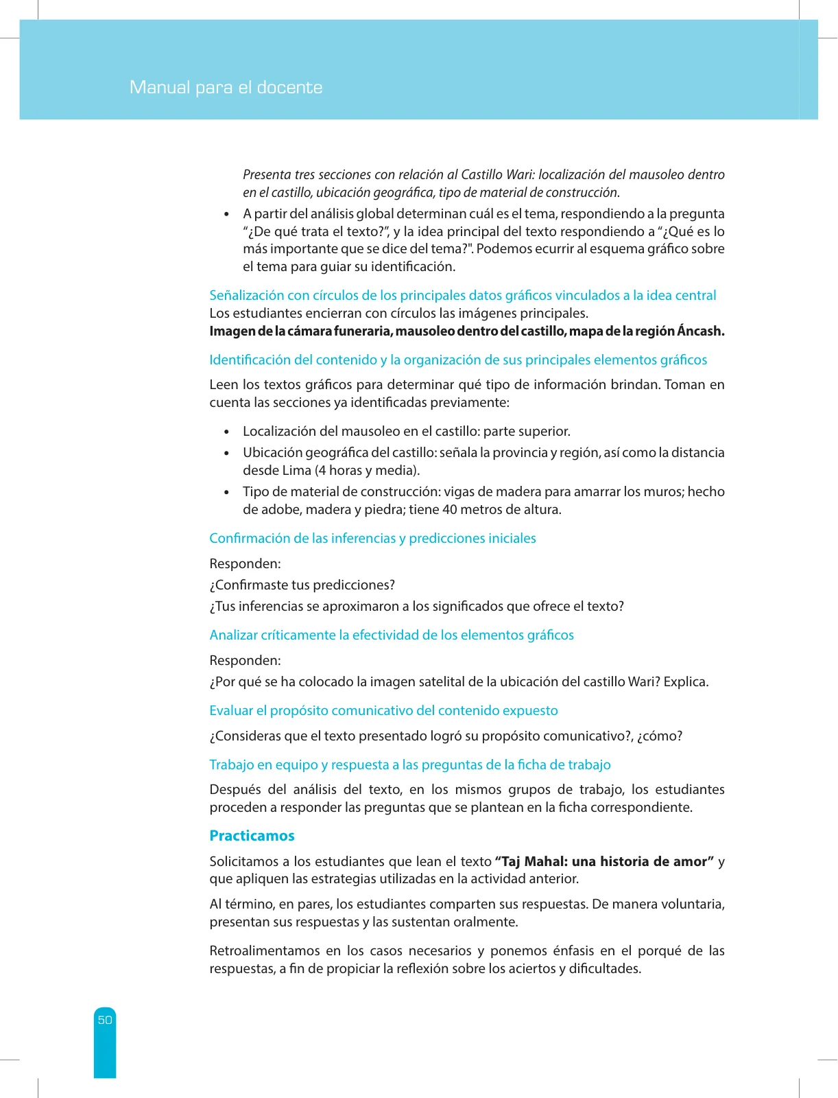 Página 52 de Comprensión lectora 2 : manual para el docente de segundo grado de Secundaria · 2017