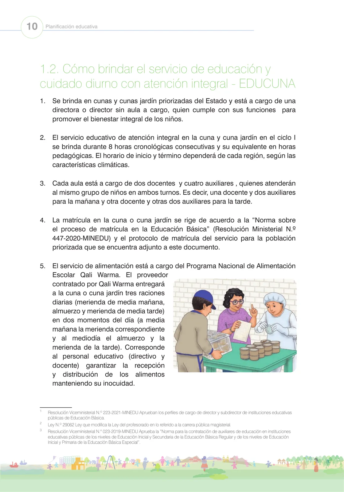 Página 12 de Orientaciones para el funcionamiento de las cunas y cunas jardín que brindan el servicio de educación y cuidado diurno con atención integral para niñas y niños de 12 a 36 meses : guía del servicio y protocolos · 2024