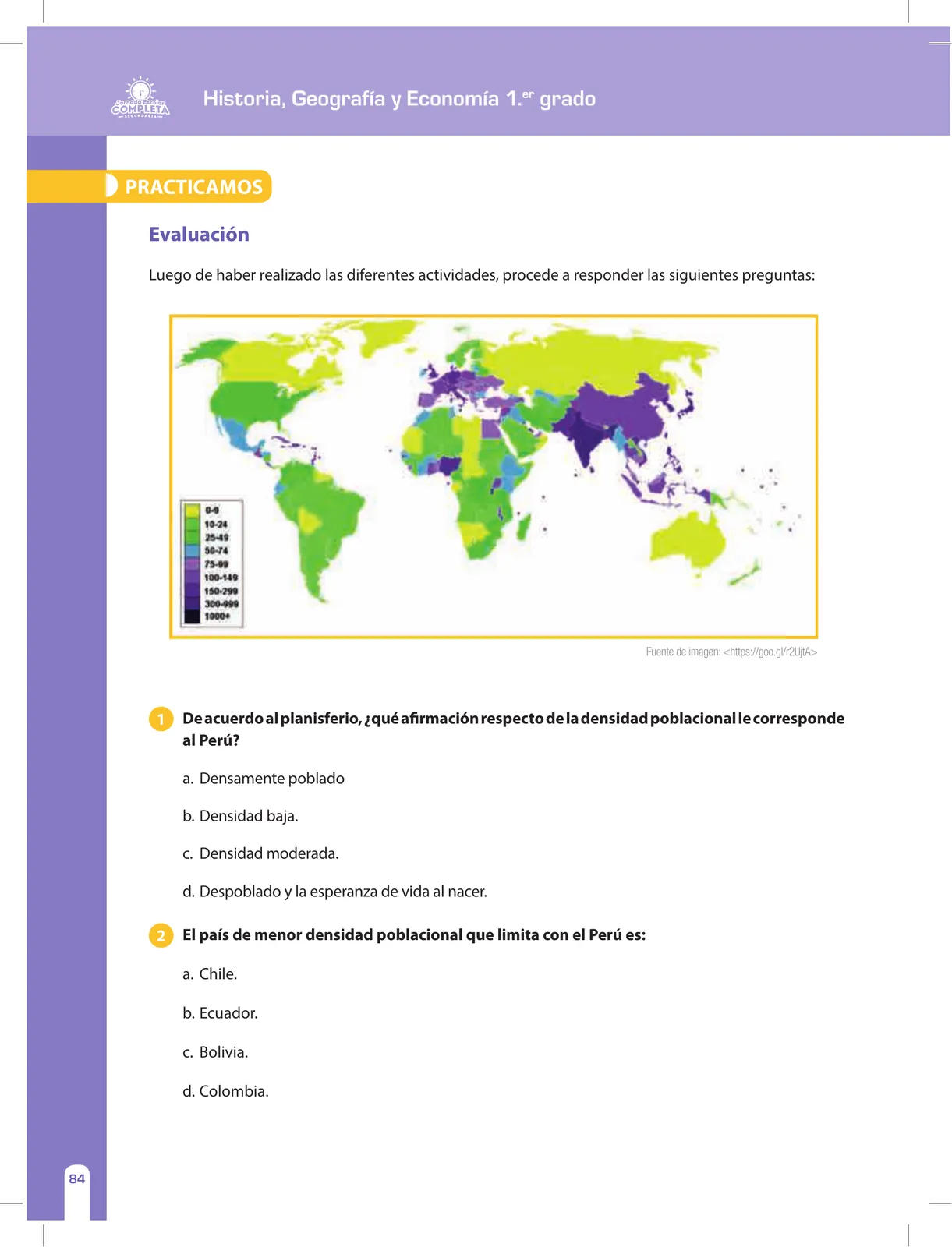 Miniatura página 84 de Historia, Geografía y Economía 1 : cuaderno de reforzamiento pedagógico - JEC · 2016