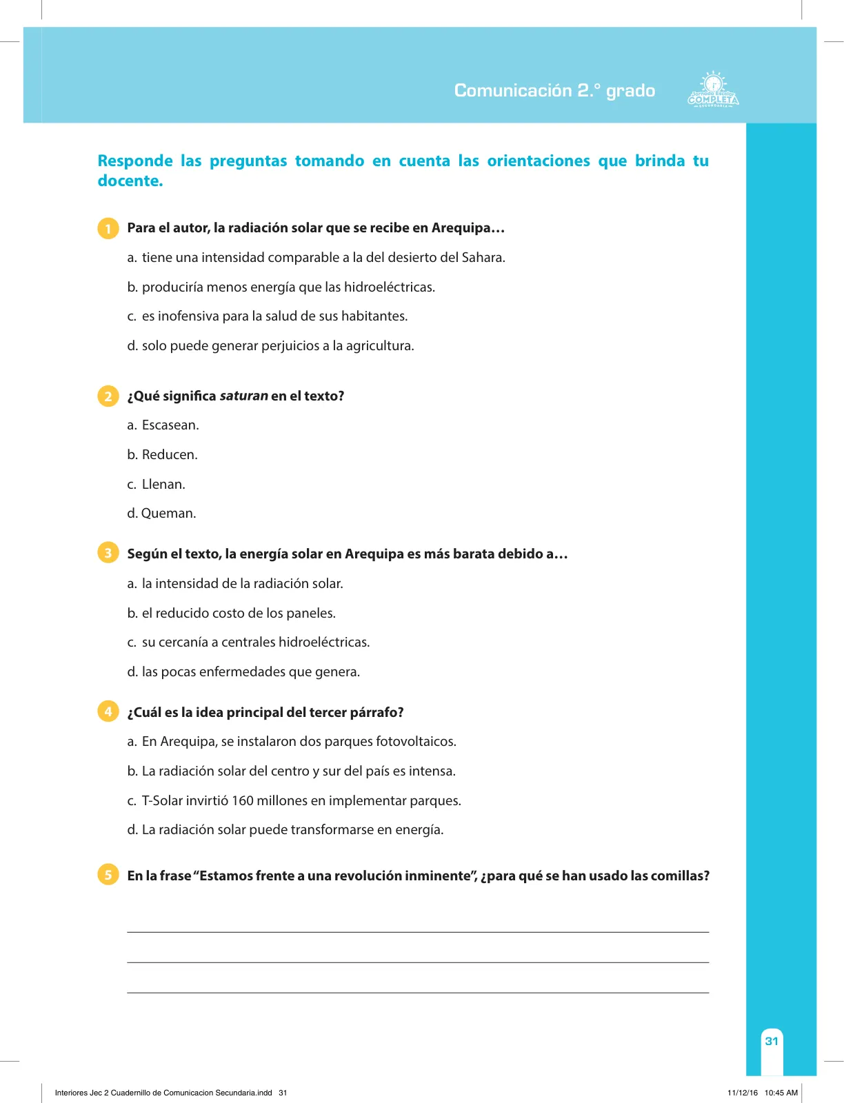 Miniatura página 31 de Comunicación Secundaria 2. Cuaderno de reforzamiento pedagógico - JEC · 2016