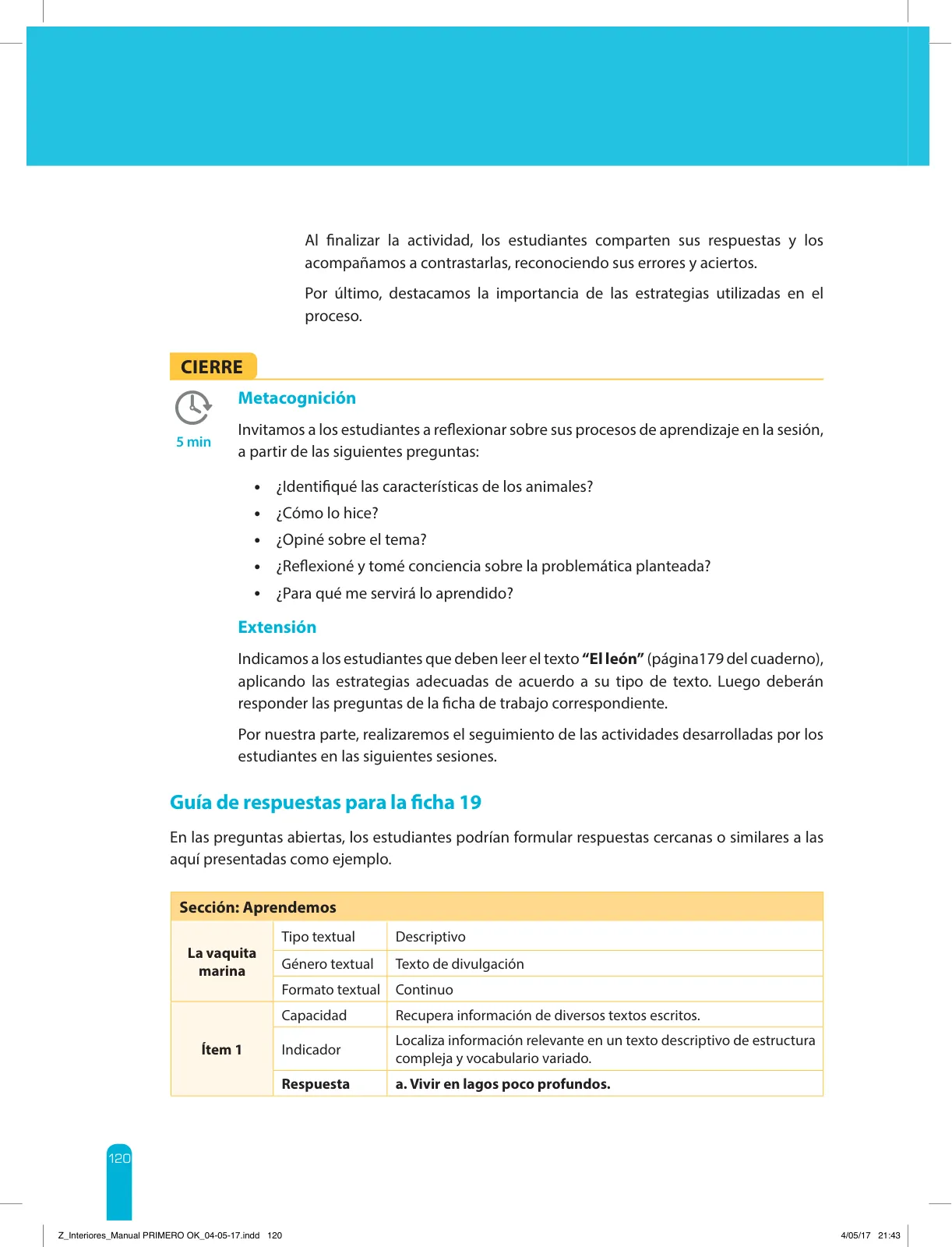 Miniatura página 122 de Comprensión lectora 1 : manual para el docente de primer grado de Secundaria · 2017