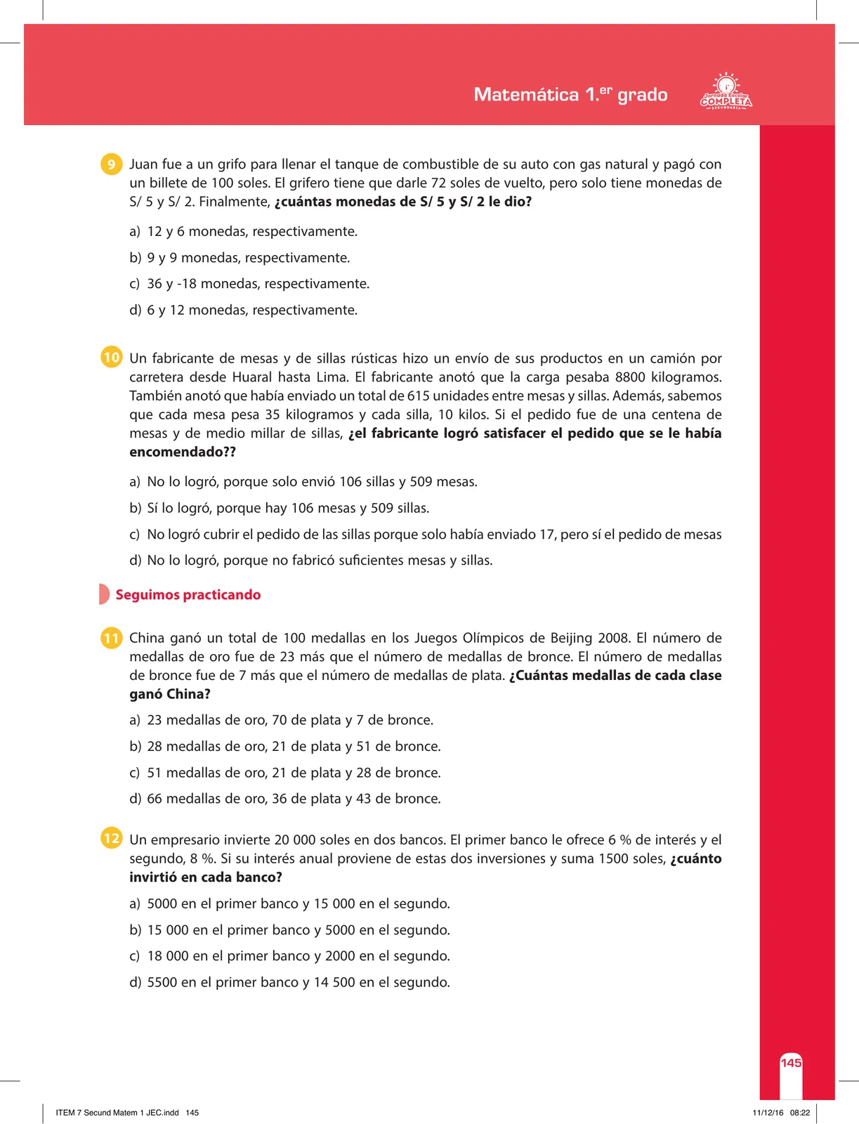 Página 145 de Matemática 1 : cuaderno de reforzamiento pedagógico - JEC · 2016