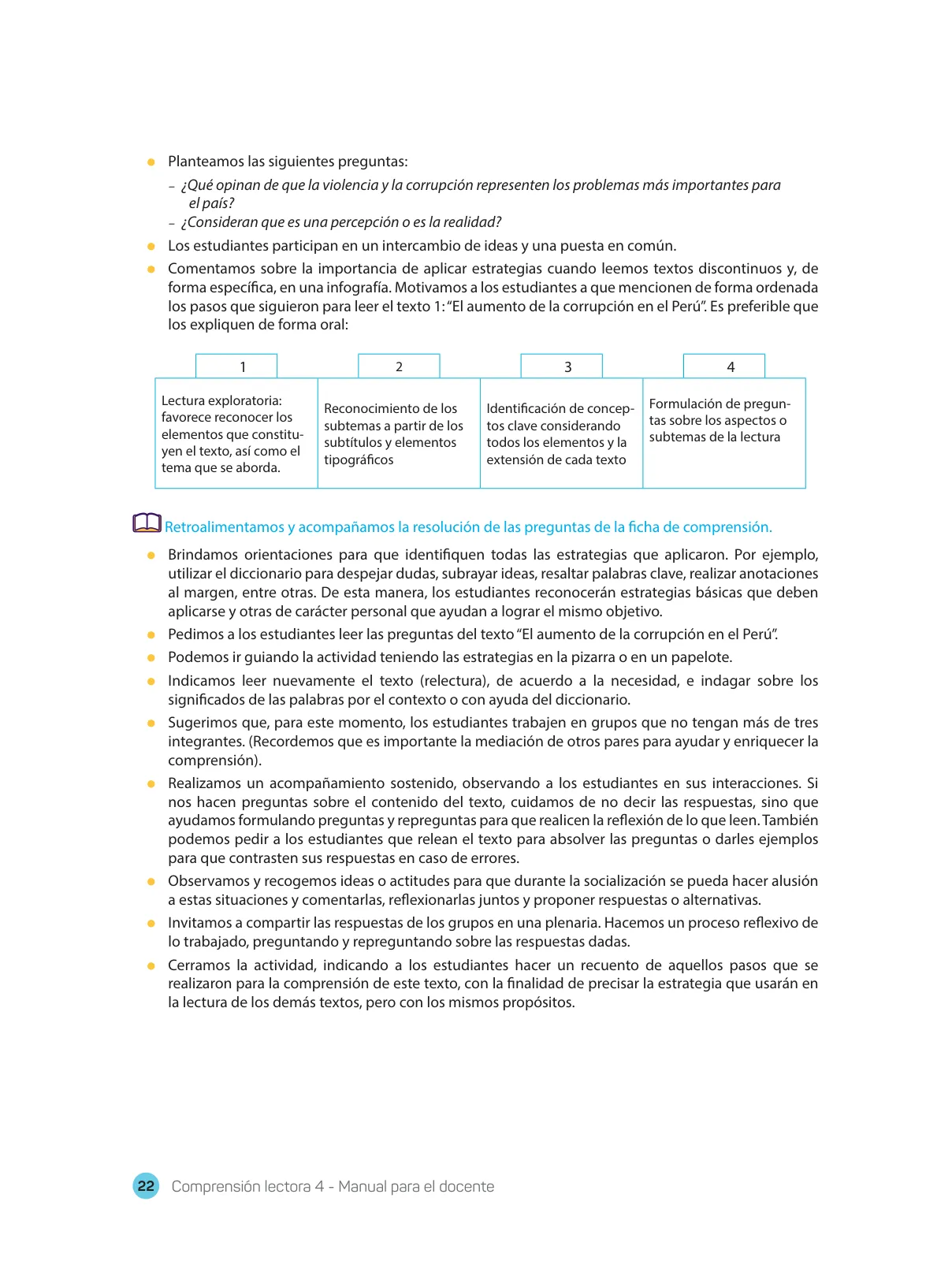 Página 24 de Comprensión lectora : manual para el docente de cuarto grado de Secundaria 2018 · 2018