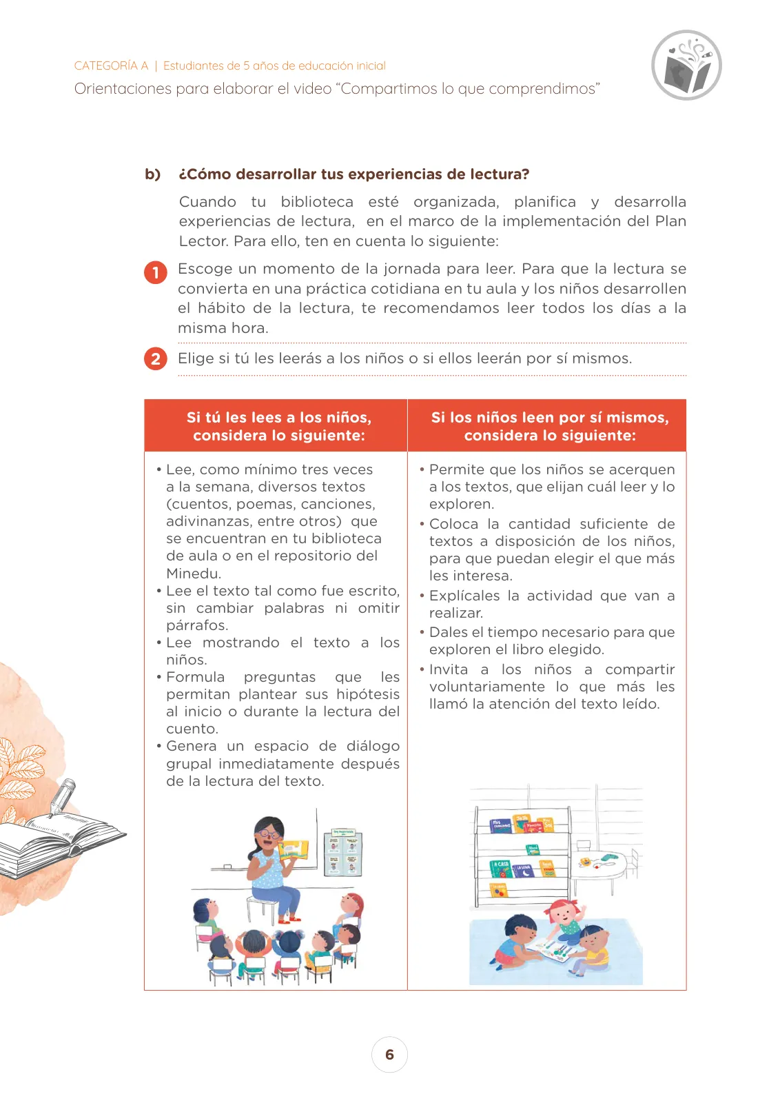Miniatura página 6 de Orientaciones para elaborar el video “Compartimos lo que comprendimos” Concurso Nacional de Comprensión Lectora “El Perú Lee” : categoría A, estudiantes de 5 años de educación inicial · 2025