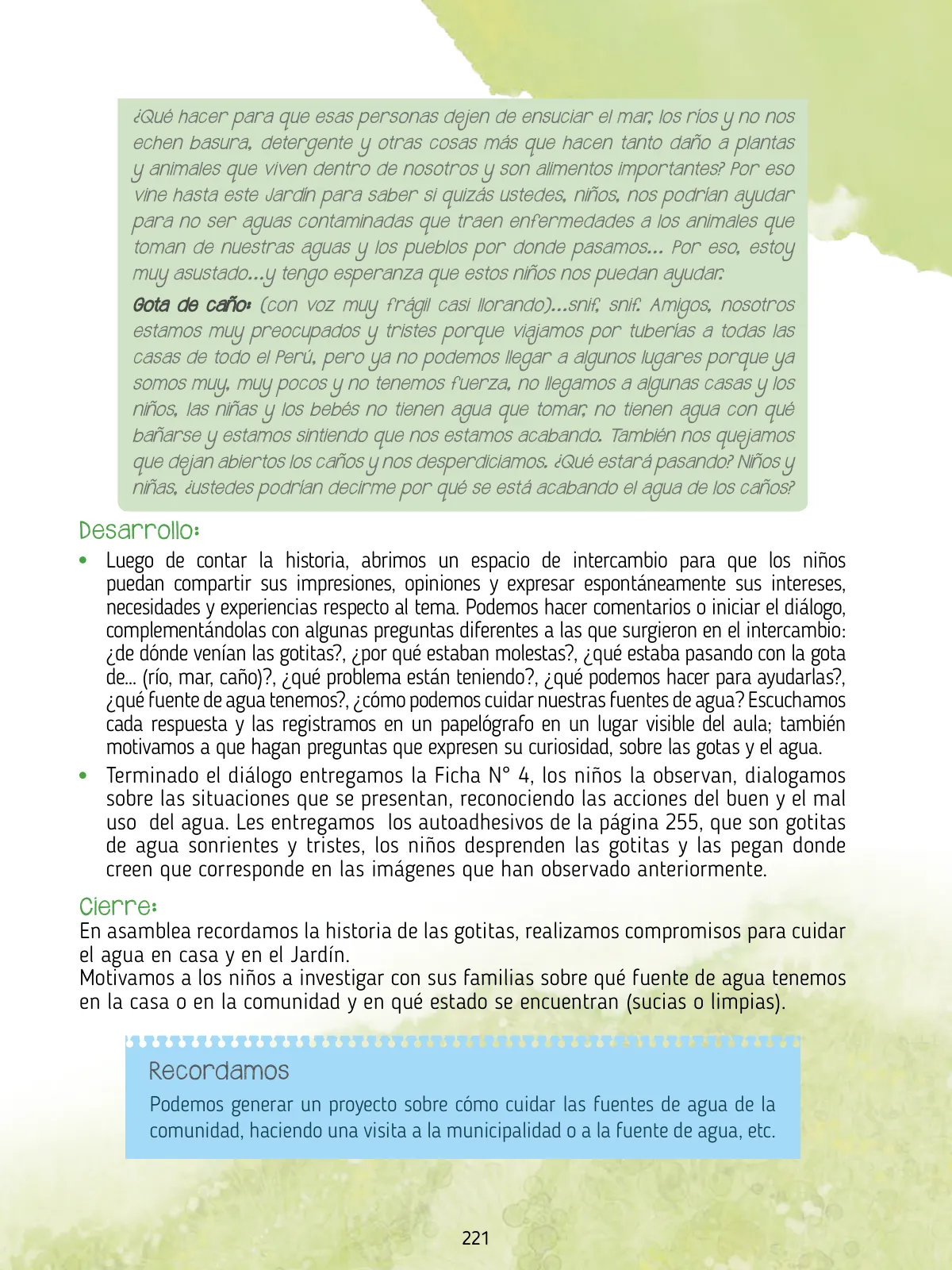 Página 223 de Agenda pedagógica 2017-2018 para docentes de II Ciclo de Instituciones de nivel de Educación Inicial · 2017